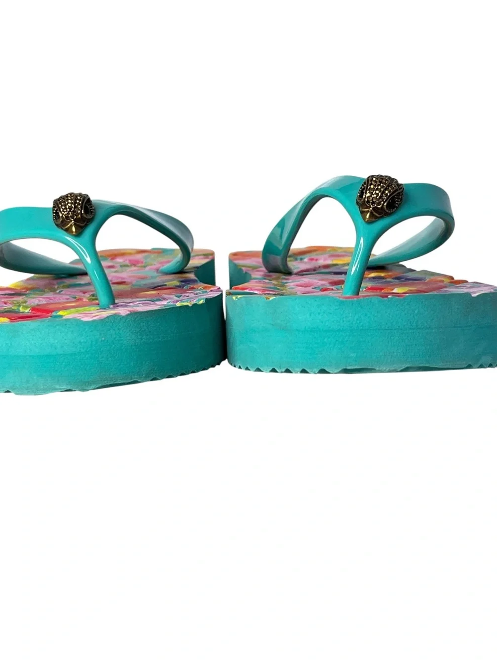 Kurt Geiger London Kensington Eagle Head Quilted Floral Flip-Flop Sz 6